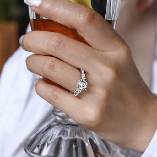 14K White-Rose Gold Hidden Halo Round Diamond Engagement Ring 14K White-Rose Gold Hidden Halo Round Diamond Engagement Ring