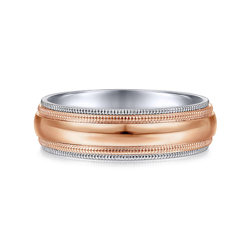 14K White-Rose Gold High Polish Men's Wedding Band with Milgrain Edge