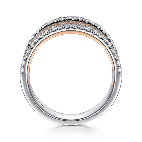 14K White-Rose Gold Layered Wide Band Diamond Ring