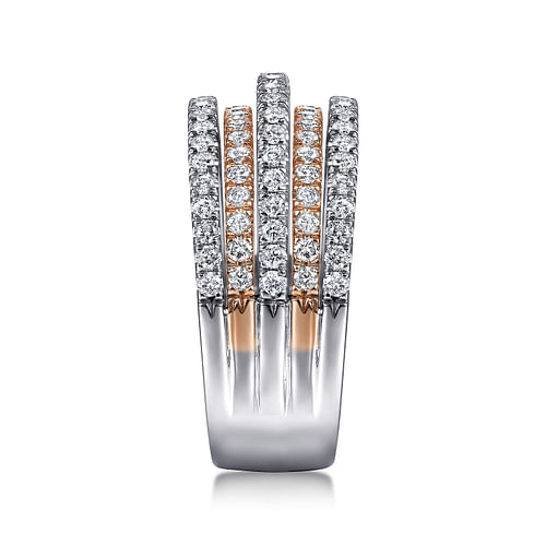 14K White-Rose Gold Layered Wide Band Diamond Ring