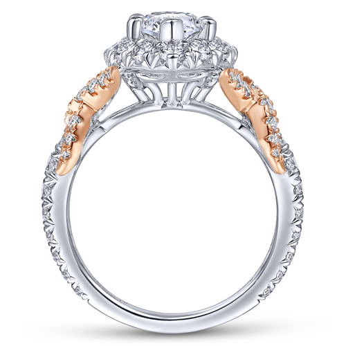 14K White-Rose Gold Marquise Halo Diamond Engagement Ring