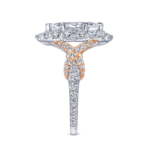 14K White-Rose Gold Marquise Halo Diamond Engagement Ring