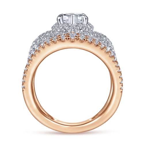 14K White-Rose Gold Marquise Halo Diamond Engagement Ring