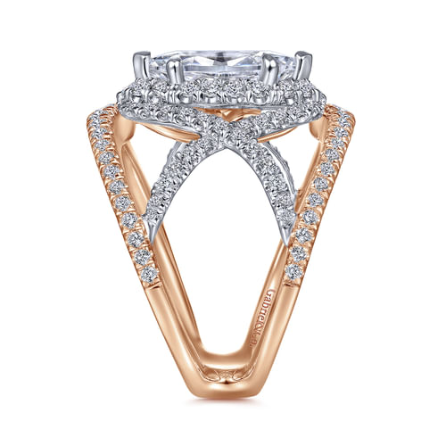 14K White-Rose Gold Marquise Halo Diamond Engagement Ring