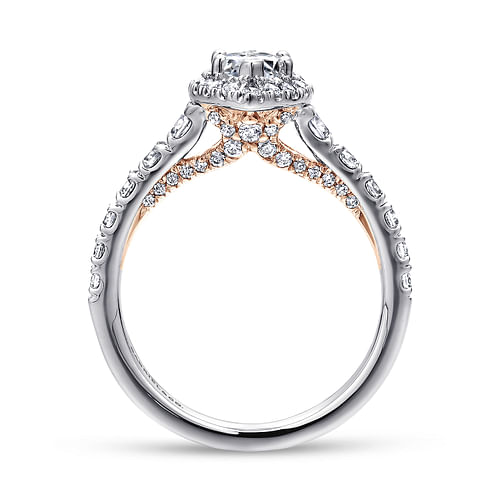 14K White-Rose Gold Marquise Halo Diamond Engagement Ring