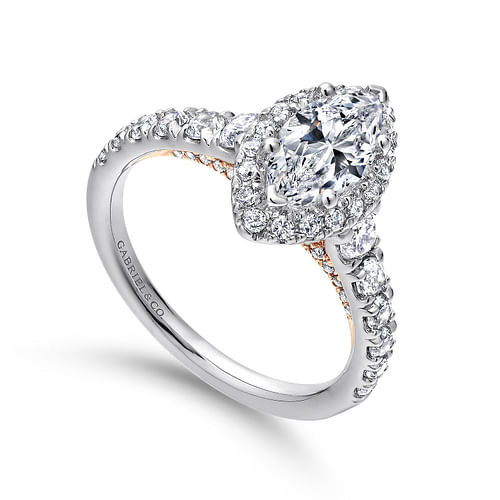 14K White-Rose Gold Marquise Halo Diamond Engagement Ring