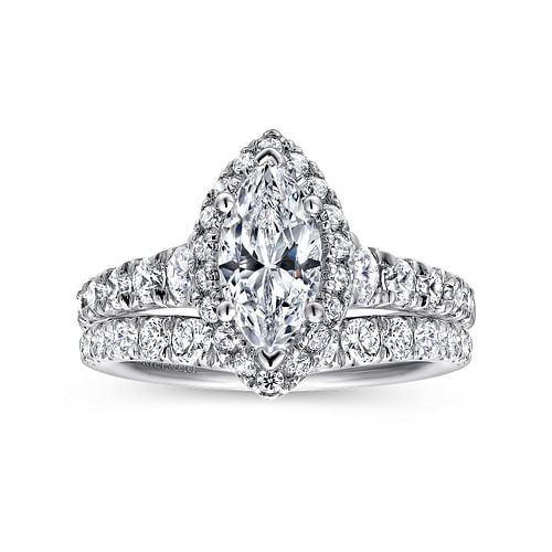 14K White-Rose Gold Marquise Halo Diamond Engagement Ring