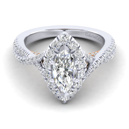 Gabriel - 14K White-Rose Gold Marquise Halo Diamond Engagement Ring