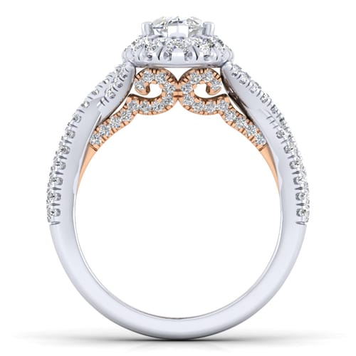 14K White-Rose Gold Marquise Halo Diamond Engagement Ring