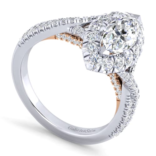 14K White-Rose Gold Marquise Halo Diamond Engagement Ring