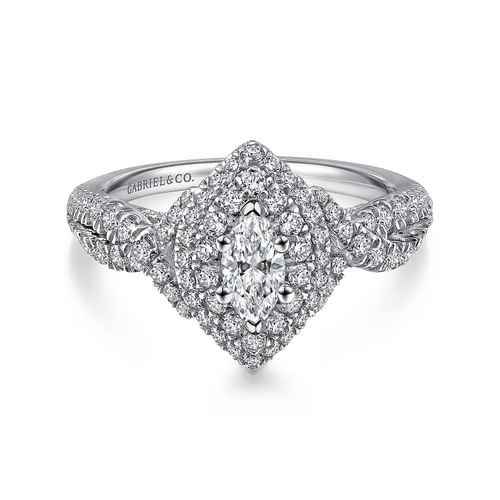 14K White-Rose Gold Marquise Shape Complete Diamond Engagement Ring