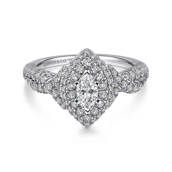 Gabriel - 14K White-Rose Gold Marquise Shape Complete Diamond Engagement Ring