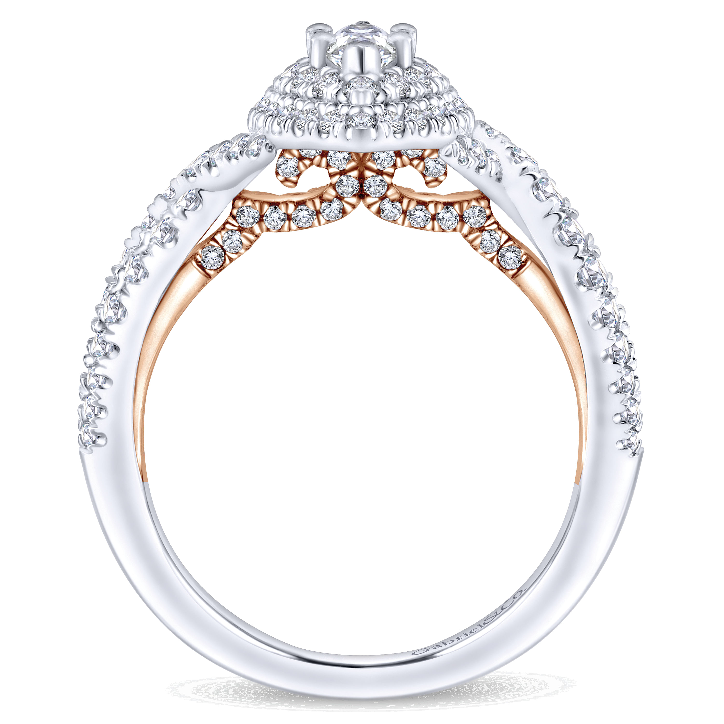 14K White-Rose Gold Marquise Shape Complete Diamond Engagement Ring