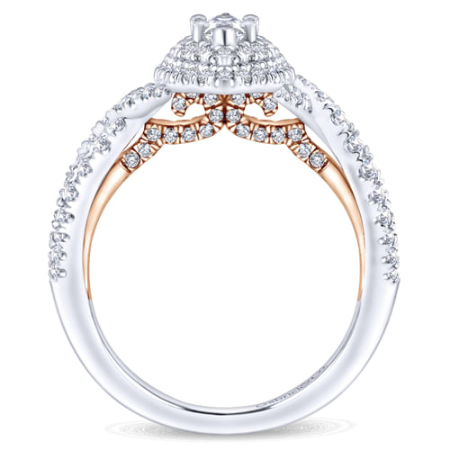 14K White-Rose Gold Marquise Shape Complete Diamond Engagement Ring
