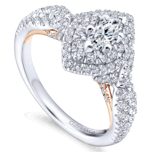 14K White-Rose Gold Marquise Shape Complete Diamond Engagement Ring