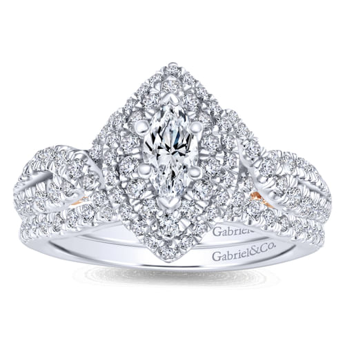 14K White-Rose Gold Marquise Shape Complete Diamond Engagement Ring