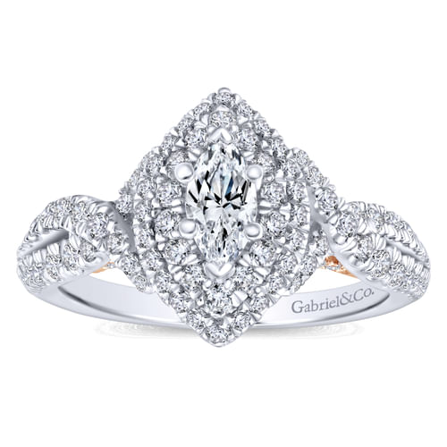14K White-Rose Gold Marquise Shape Complete Diamond Engagement Ring