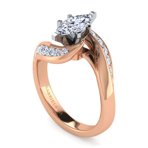 14K White-Rose Gold Marquise Shape Diamond Bypass Channel Set Engagement Ring