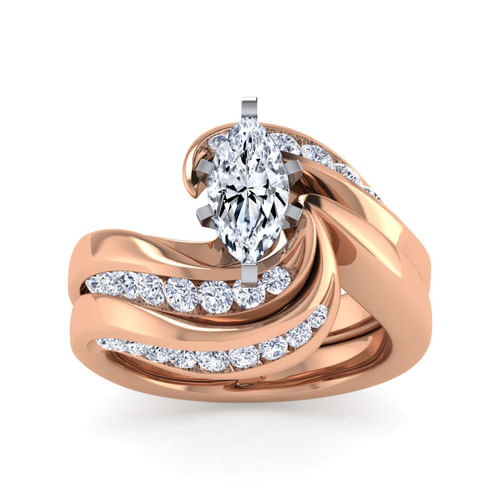 14K White-Rose Gold Marquise Shape Diamond Bypass Channel Set Engagement Ring