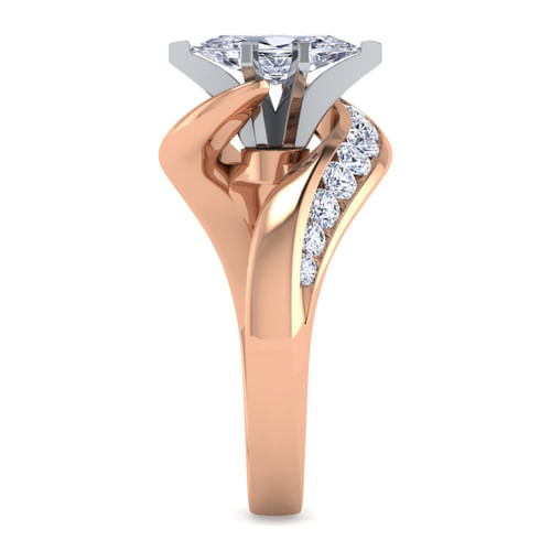 14K White-Rose Gold Marquise Shape Diamond Bypass Channel Set Engagement Ring
