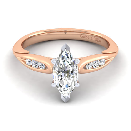Gabriel - 14K White-Rose Gold Marquise Shape Diamond Channel Set Engagement Ring