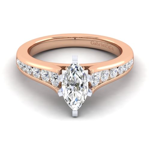 14K White-Rose Gold Marquise Shape Diamond Channel Set Engagement Ring