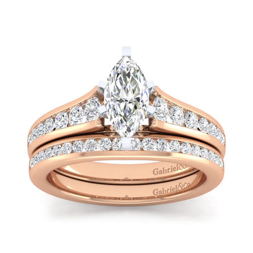 14K White-Rose Gold Marquise Shape Diamond Channel Set Engagement Ring