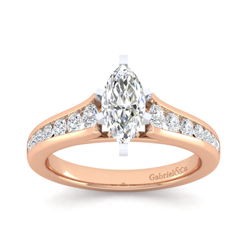 14K White-Rose Gold Marquise Shape Diamond Channel Set Engagement Ring