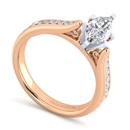 14K White-Rose Gold Marquise Shape Diamond Channel Set Engagement Ring