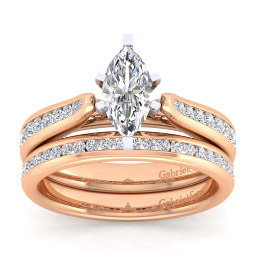 14K White-Rose Gold Marquise Shape Diamond Channel Set Engagement Ring