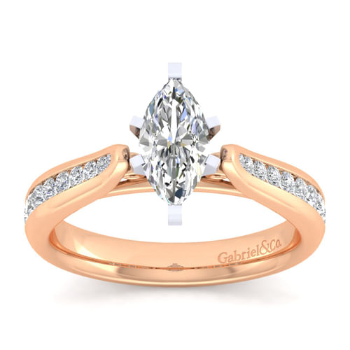 14K White-Rose Gold Marquise Shape Diamond Channel Set Engagement Ring