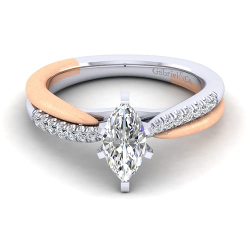 14K White-Rose Gold Marquise Shape Diamond Criss Cross Engagement Ring