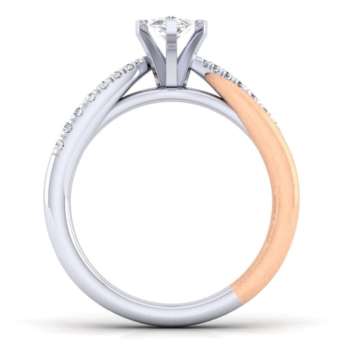 14K White-Rose Gold Marquise Shape Diamond Criss Cross Engagement Ring