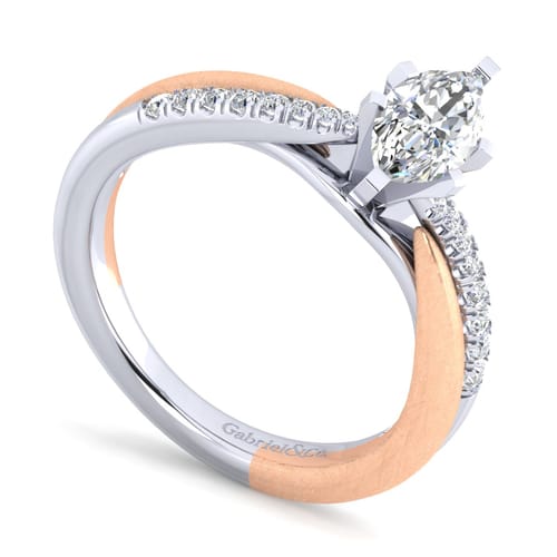 14K White-Rose Gold Marquise Shape Diamond Criss Cross Engagement Ring