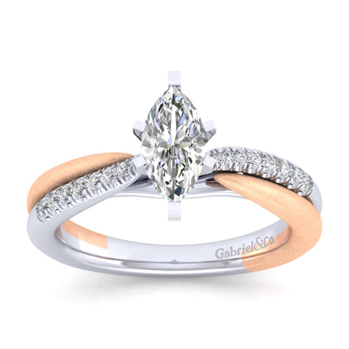 14K White-Rose Gold Marquise Shape Diamond Criss Cross Engagement Ring