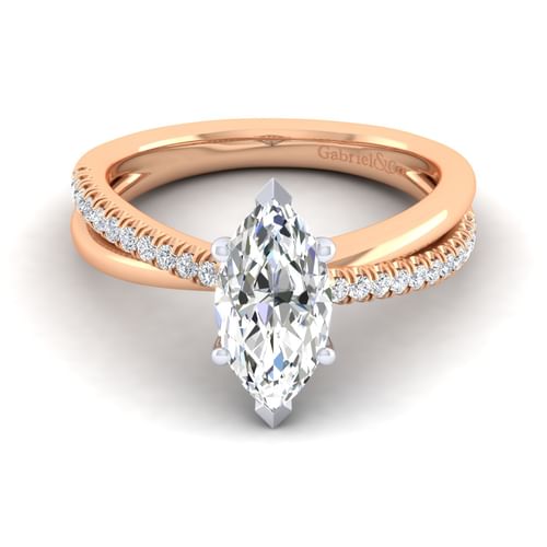 14K White-Rose Gold Marquise Shape Diamond Criss Cross Engagement Ring