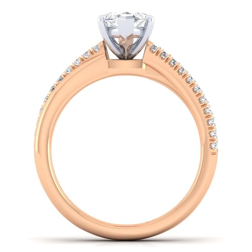 14K White-Rose Gold Marquise Shape Diamond Criss Cross Engagement Ring