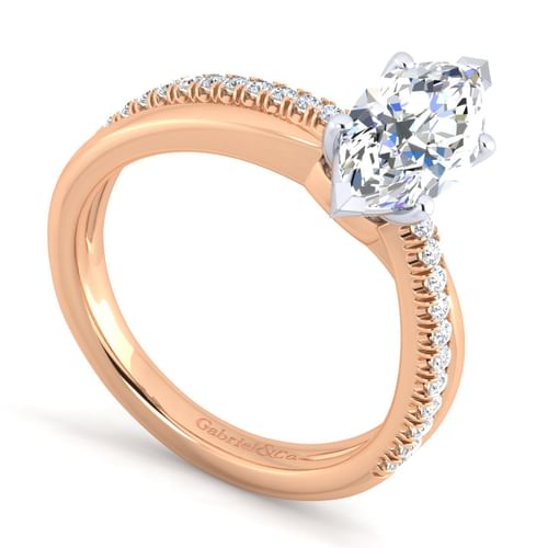 14K White-Rose Gold Marquise Shape Diamond Criss Cross Engagement Ring