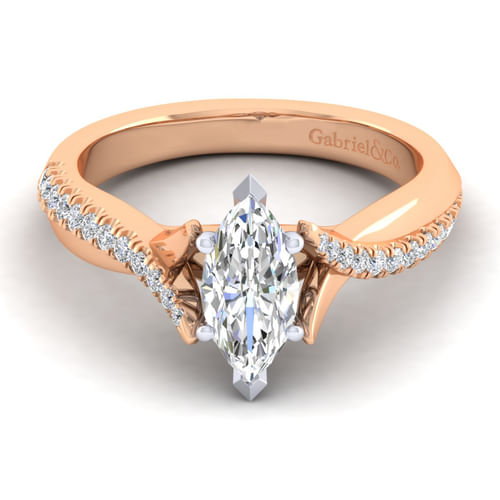 14K White-Rose Gold Marquise Shape Diamond Engagement Ring