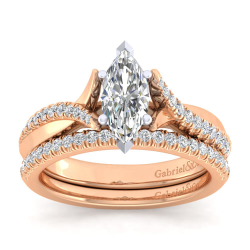 14K White-Rose Gold Marquise Shape Diamond Engagement Ring