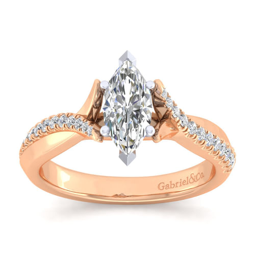 14K White-Rose Gold Marquise Shape Diamond Engagement Ring