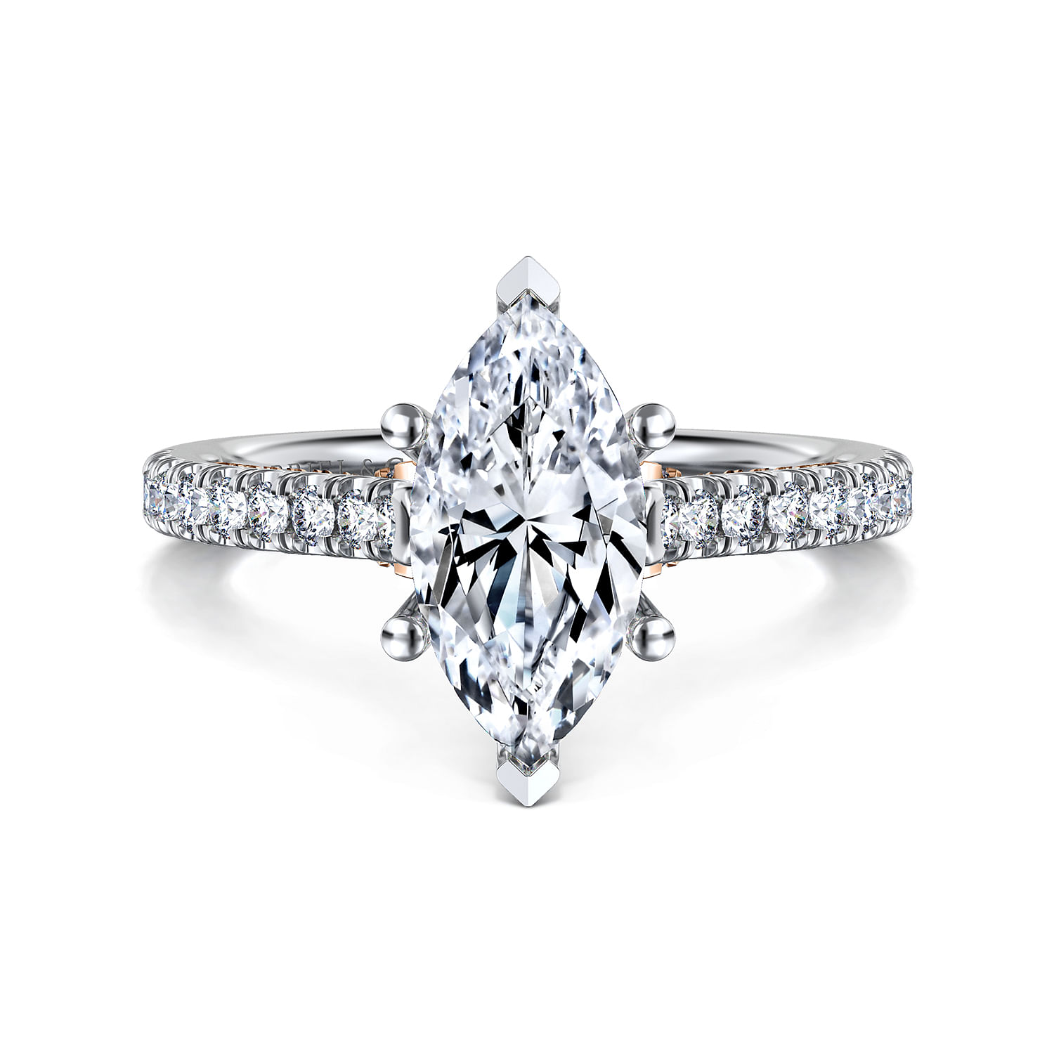 Gabriel - 14K White-Rose Gold Marquise Shape Diamond Engagement Ring