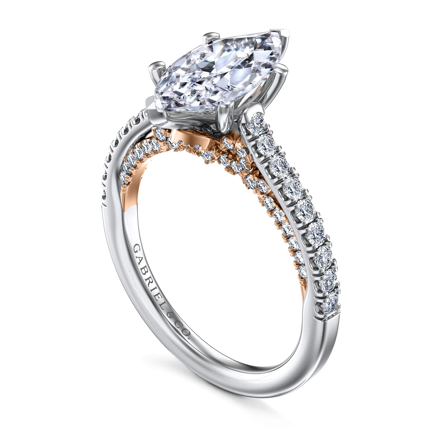 14K White-Rose Gold Marquise Shape Diamond Engagement Ring