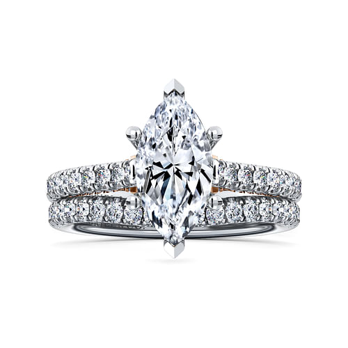 14K White-Rose Gold Marquise Shape Diamond Engagement Ring