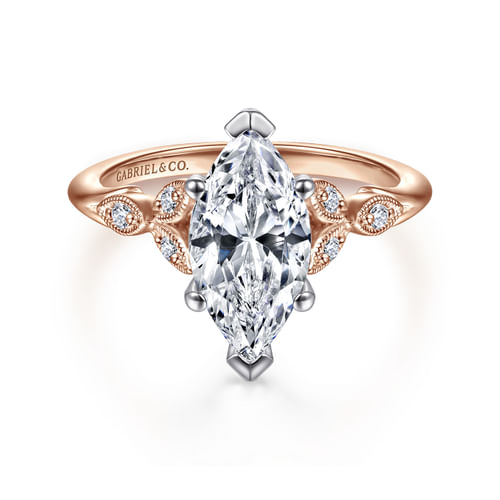 14K White-Rose Gold Marquise Shape Diamond Engagement Ring