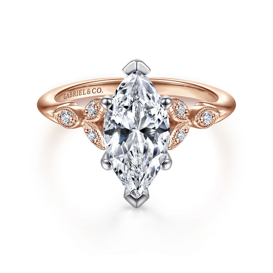 Gabriel - 14K White-Rose Gold Marquise Shape Diamond Engagement Ring