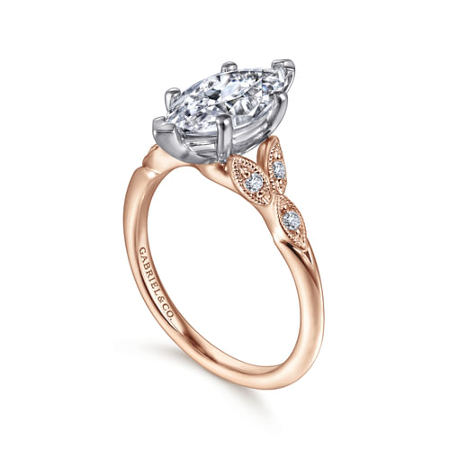 14K White-Rose Gold Marquise Shape Diamond Engagement Ring