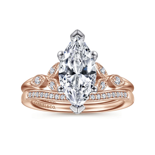 14K White-Rose Gold Marquise Shape Diamond Engagement Ring