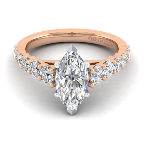 14K White-Rose Gold Marquise Shape Diamond Engagement Ring