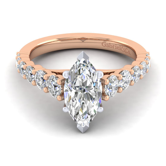Gabriel - 14K White-Rose Gold Marquise Shape Diamond Engagement Ring